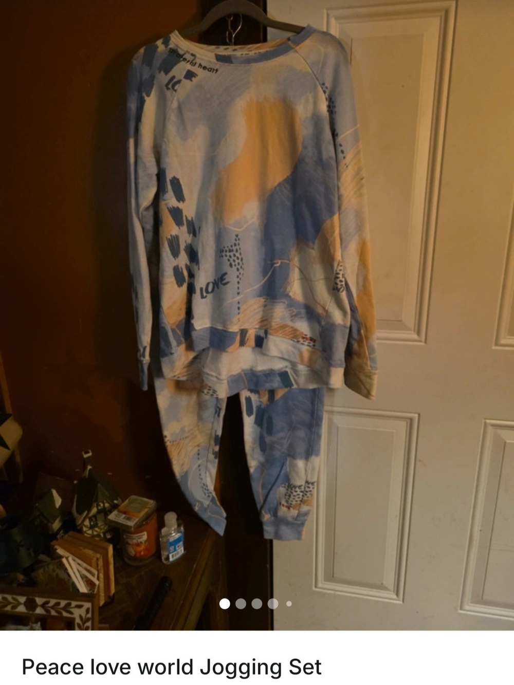 Peace Love World Blue and Cream Abstract Jogging Set